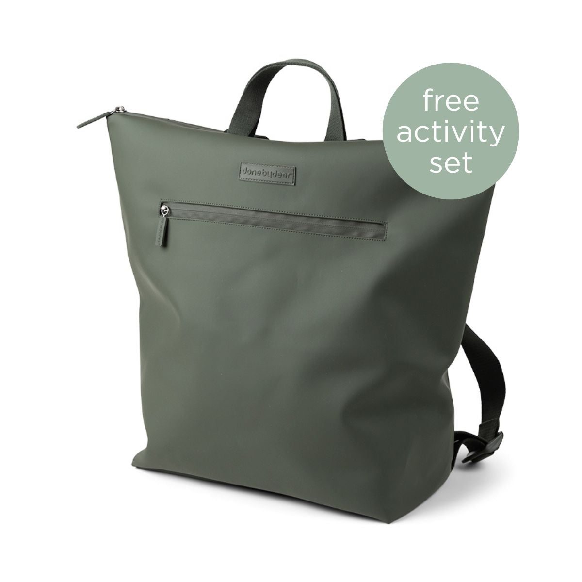 Sac à dos à langer Done by Deer vert foncé en polyester recyclé