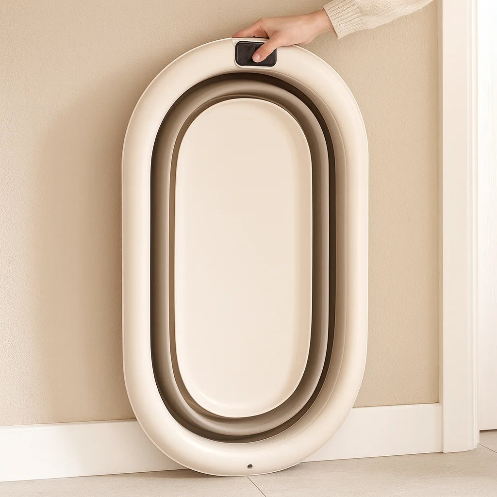 Baignoire Bébé Pliable Beige : vue complète et rangement | BebeSac