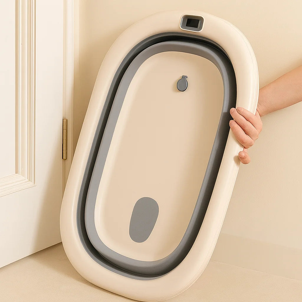 Baignoire Bébé Pliable Gris Volcan : vue complète et rangement | BebeSac