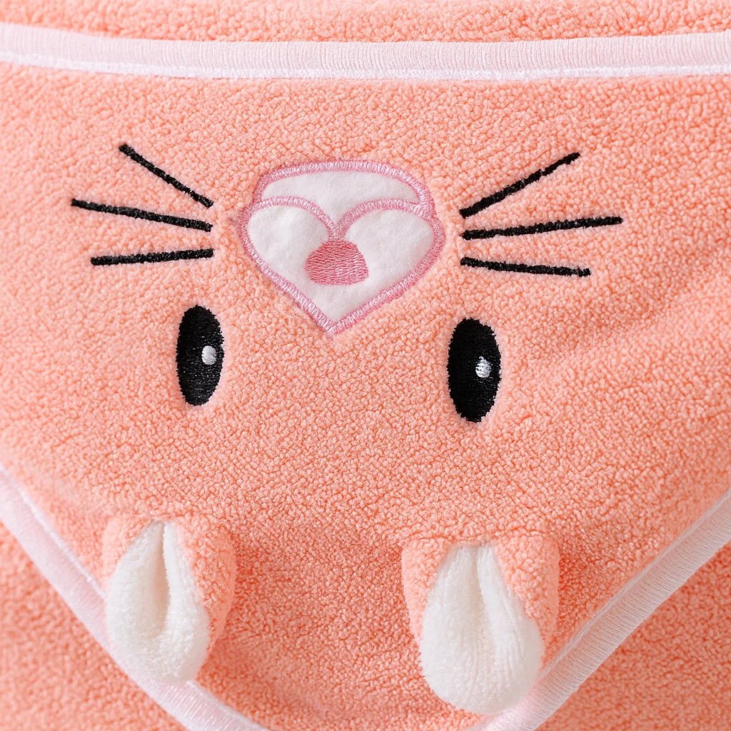 Cape de Bain Chat Corail : détail matière et finitions | BebeSac