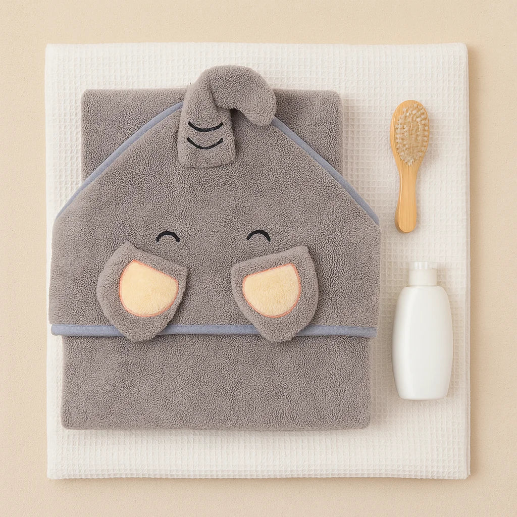 Cape de Bain Éléphant Gris : vue complète et rangement | BebeSac