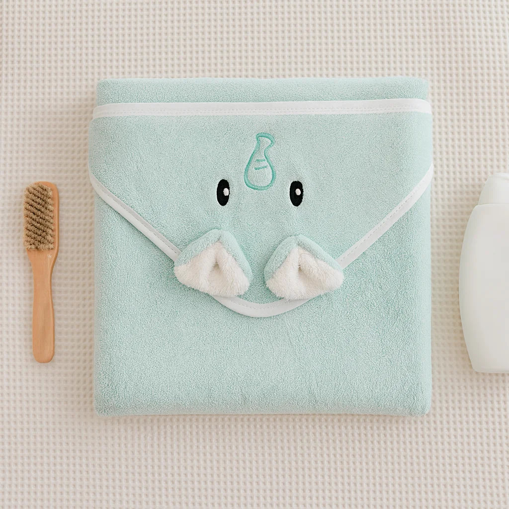 Cape de Bain Éléphant Vert Sauge : vue complète et rangement | BebeSac