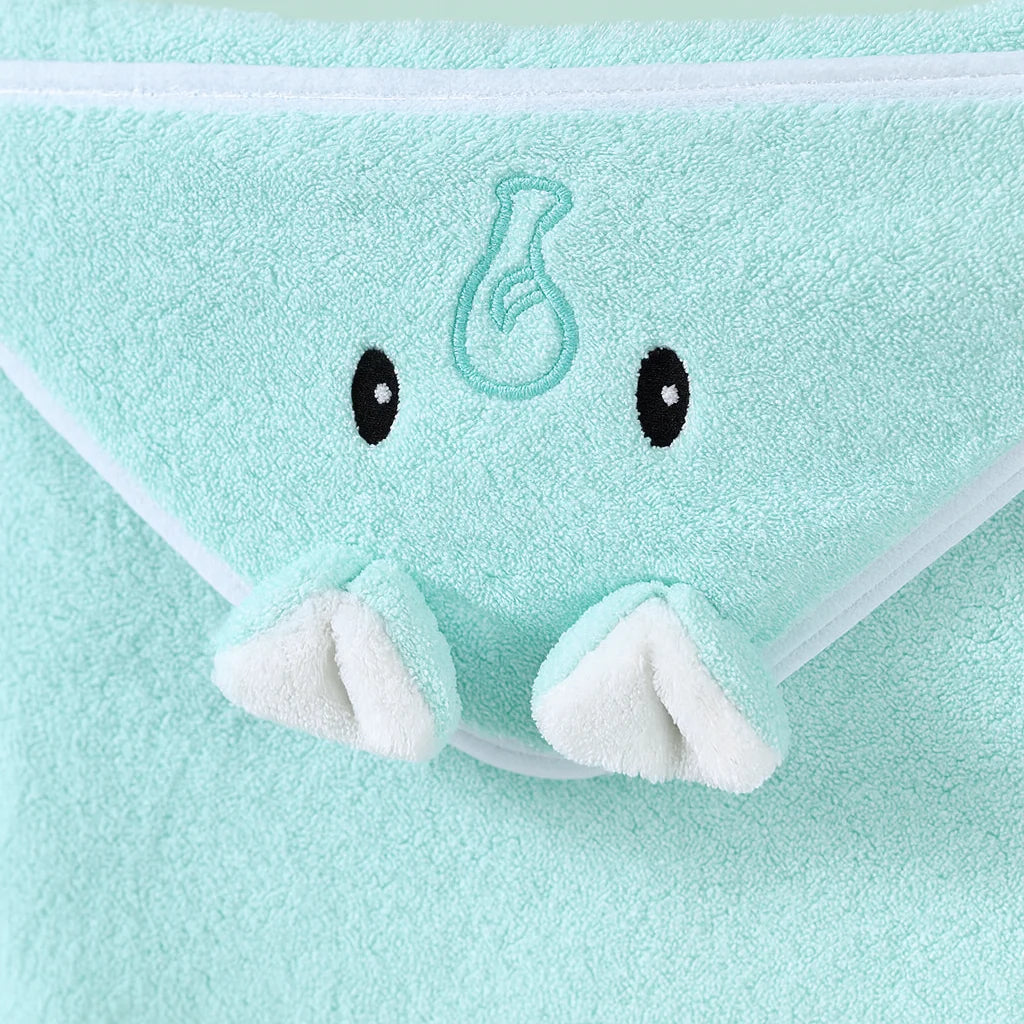Cape de Bain Éléphant Vert Sauge : détail matière et finitions | BebeSac