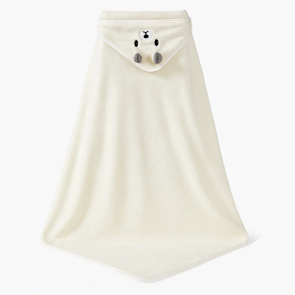 Cape de Bain Ours Blanc : vue trois quarts sur fond blanc | BebeSac