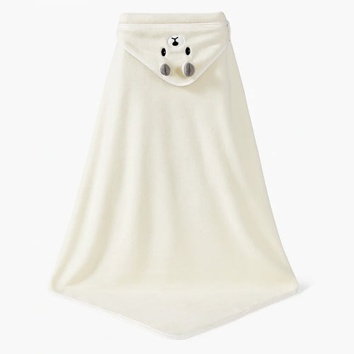 Cape de Bain Ours Blanc : vue trois quarts sur fond blanc | BebeSac