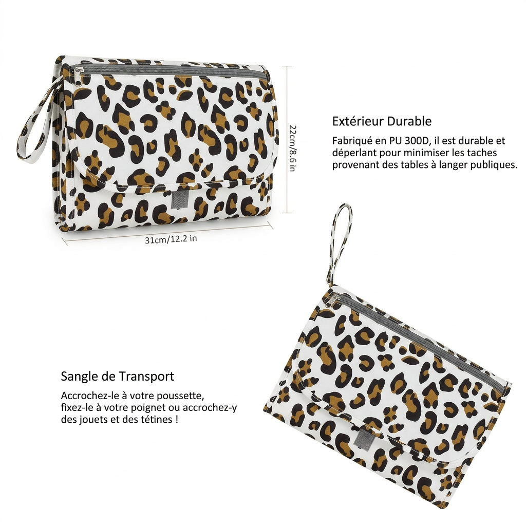 Tapis a Langer Nomade Leopard detail matiere et fermetures