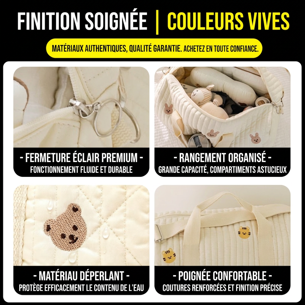 Sac a Langer Coton Brode detail interieur et compartiments | sac a langer BebeSac