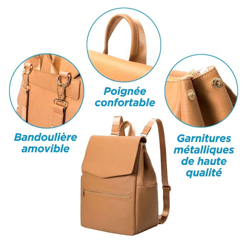 Sac a Dos a Langer Cuir PU detail matiere et fermetures