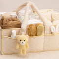 Panier à Langer Teddy Ivoire rempli du nécessaire de change | BebeSac