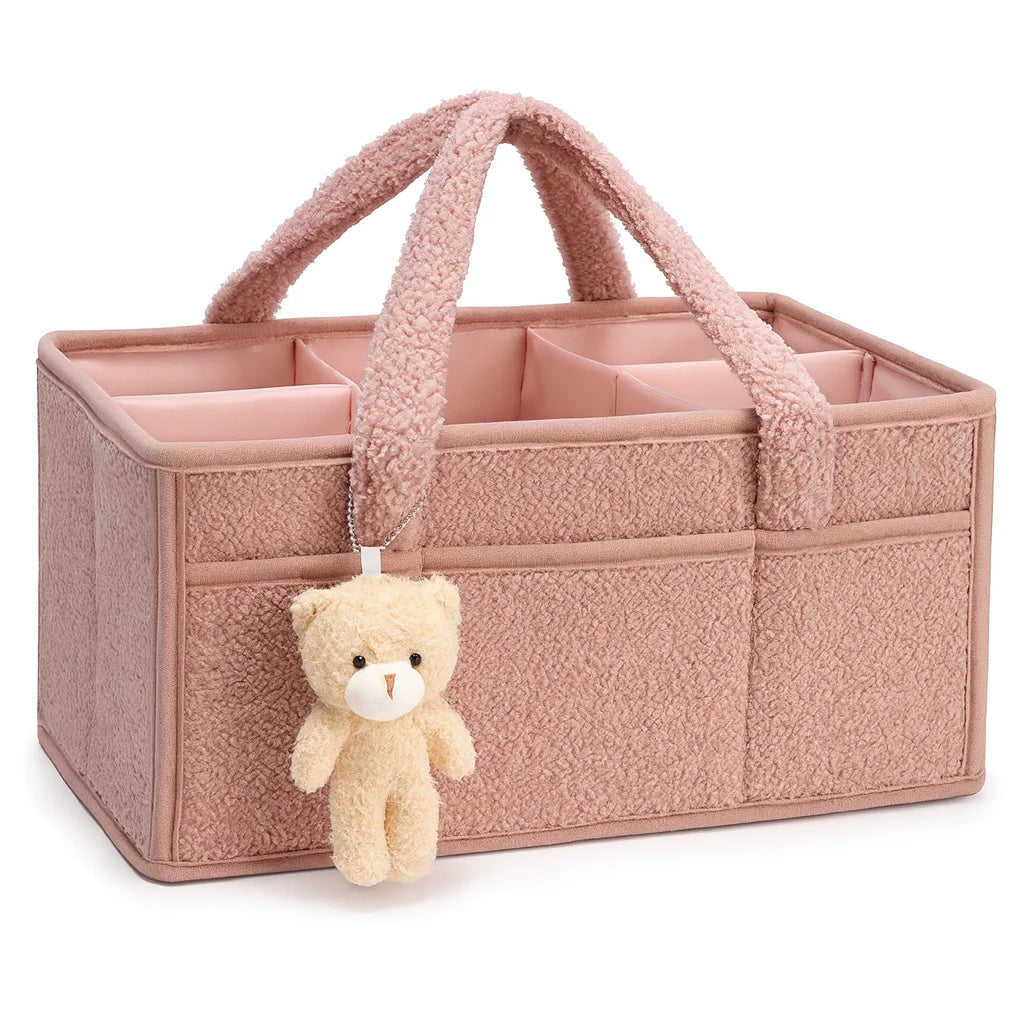Panier à Langer Teddy Rose Poudré : vue trois quarts sur fond blanc | BebeSac