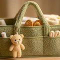 Panier à Langer Teddy Vert Sauge : détail bouclé teddy et nounours | BebeSac