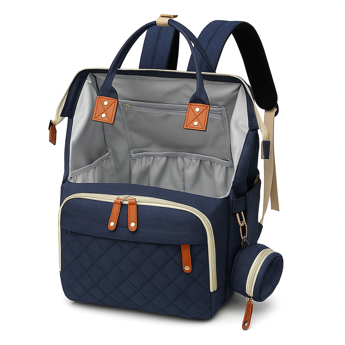 Sac a dos a langer bleu marine - interieur ouvert