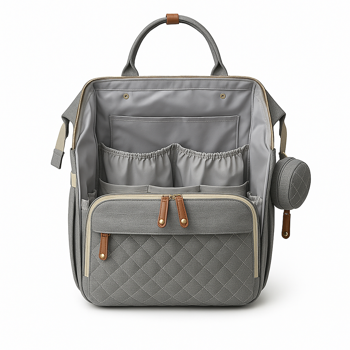 Sac a dos a langer gris chine - interieur ouvert