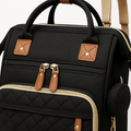 Sac a dos a langer noir - detail cuir et fermeture