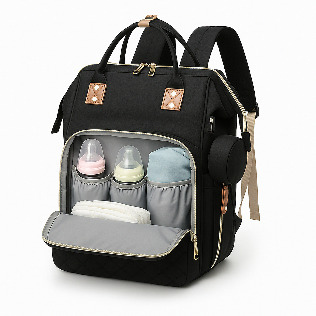 Sac a dos a langer noir - interieur ouvert