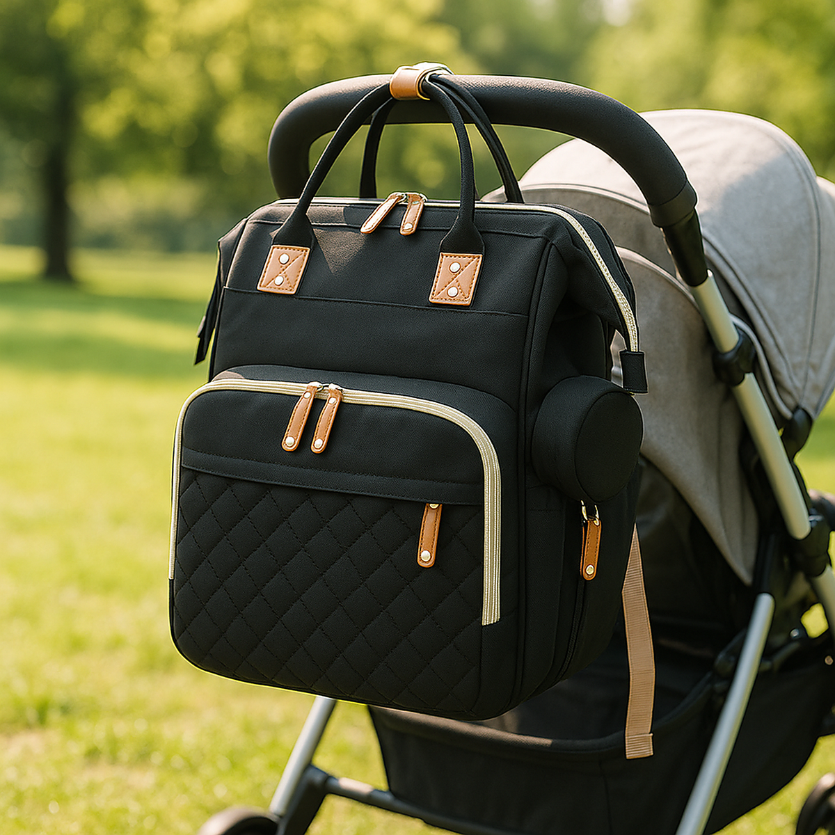 Sac a dos a langer noir - accroche poussette