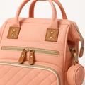 Sac a dos a langer rose - detail cuir et fermeture