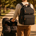 Sac à langer jumeaux extensible : porté avec une poussette double | BebeSac