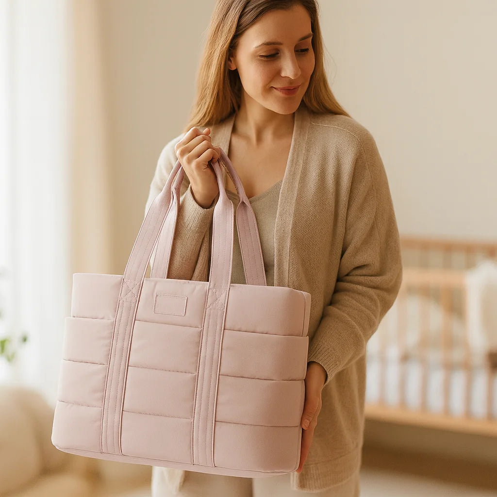 Sac à Langer Matelassé Rose - porté en chambre d'enfant | BebeSac