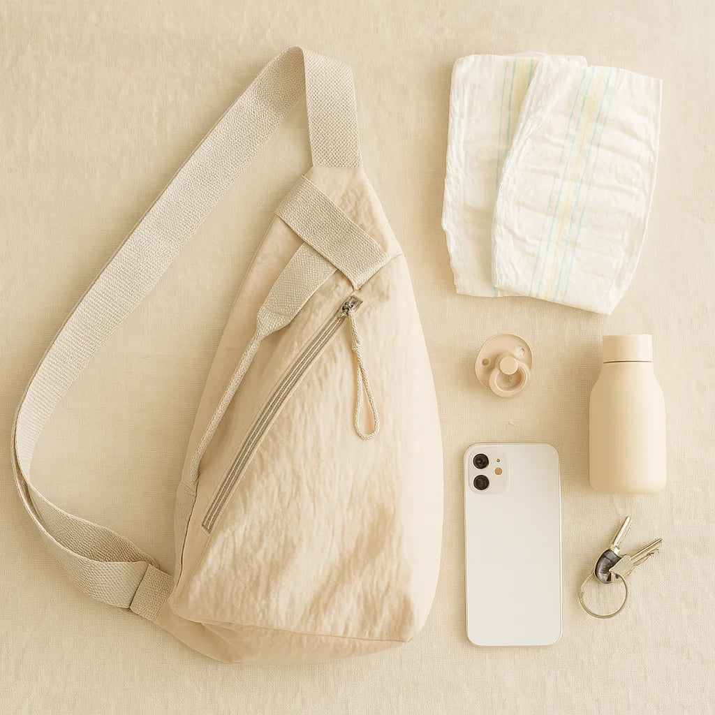 Sac Banane Bandoulière Beige avec le nécessaire de bébé | BebeSac
