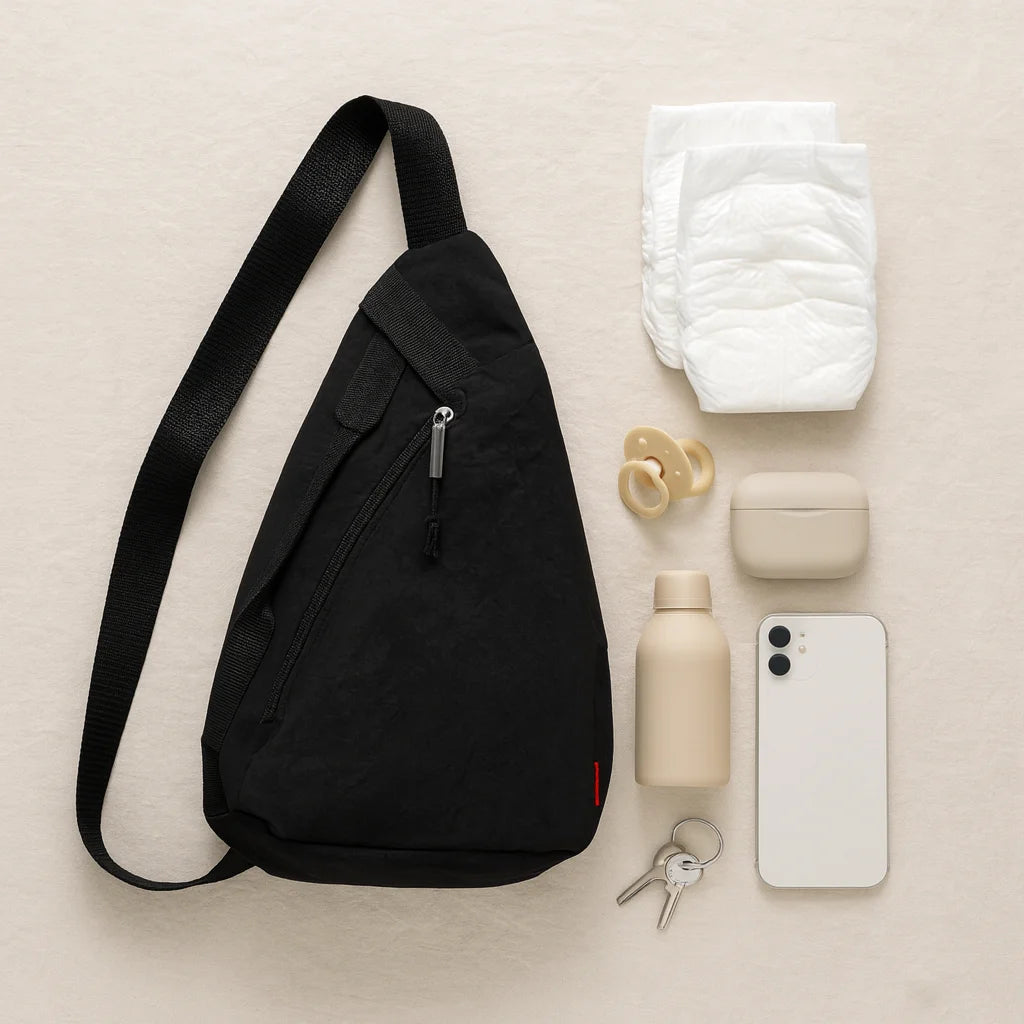 Sac Banane Bandoulière Noir avec le nécessaire de bébé | BebeSac