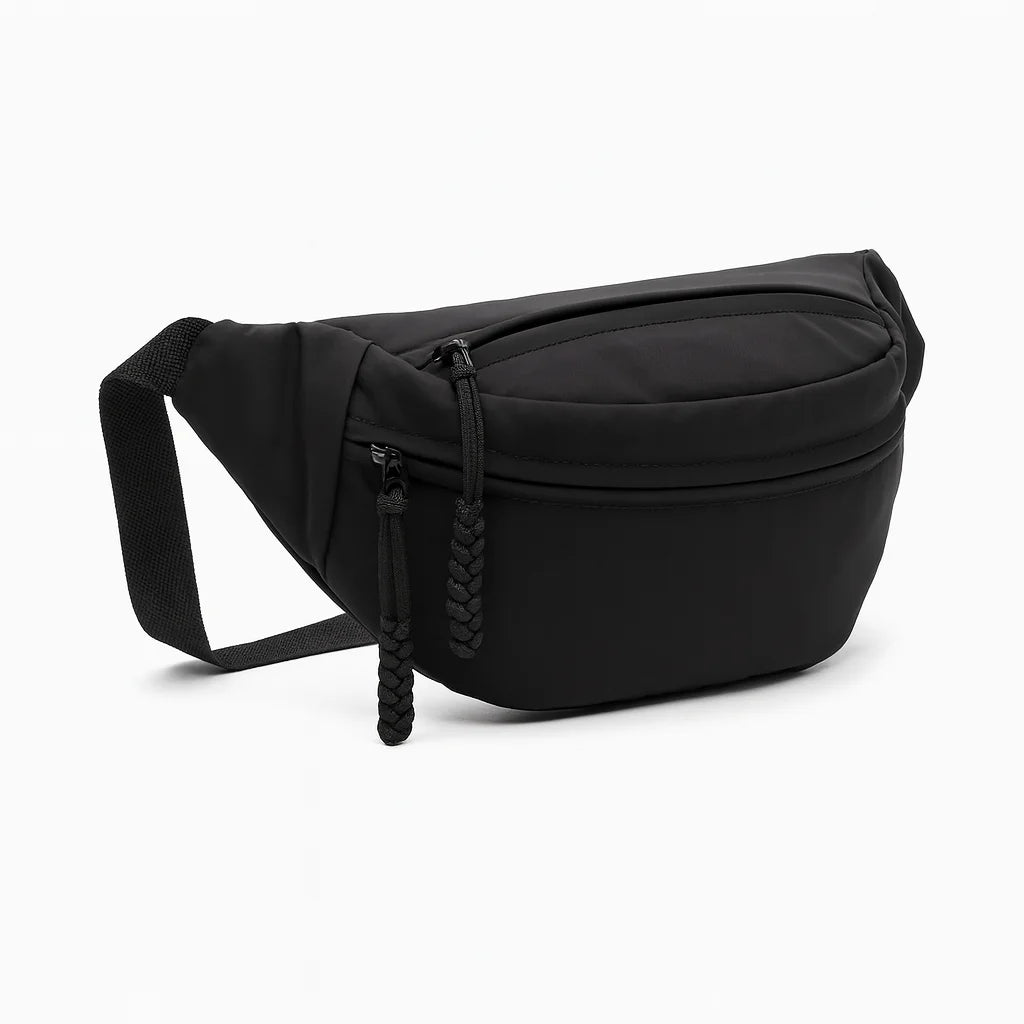 Sac Banane Noir : vue trois quarts sur fond blanc | BebeSac