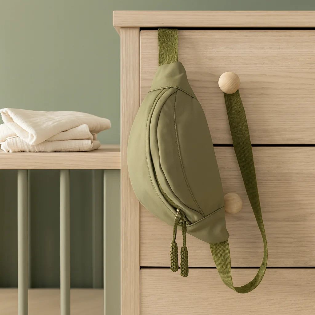 Sac Banane Vert Sauge porté en situation | BebeSac