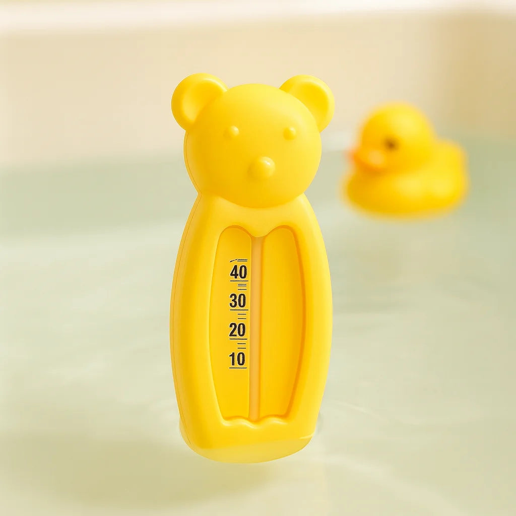 Thermomètre de Bain Ours Jaune en situation dans la salle de bain | BebeSac